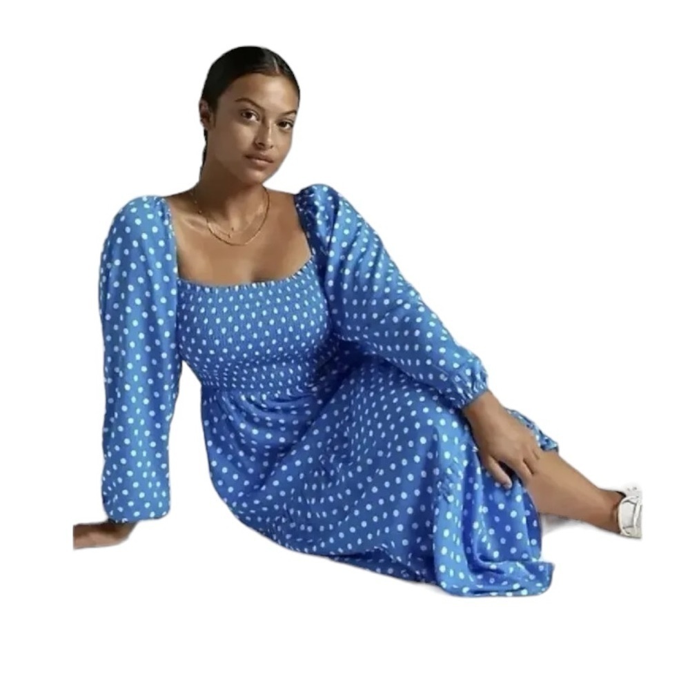 Dolan Anthropologie Left Coast Laney Polka Dot Maxi Dress in Blue and White - Picture 3 of 14